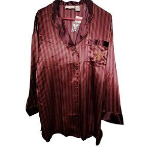 NEW OLD STOCK Vintage Gold Label Victoria's Secret Burgundy Striped Sleep Shirt